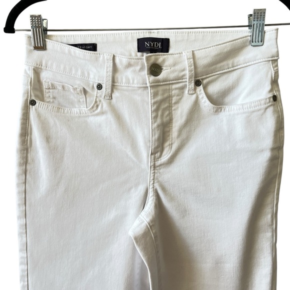 NYDJ MARILYN STRAIGHT JEANS 2 OPTIC WHITE FRAY HEM CROPPED STRETCH SUMMER CHIC - Picture 3 of 11